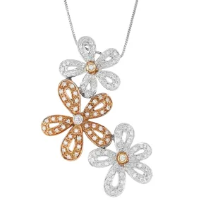 0.17 cttw Diamond Pendant, Diamond Flower Pendant Necklace for Women in 10K White and Rose Gold with 18 Inch Chain, Prong Setting