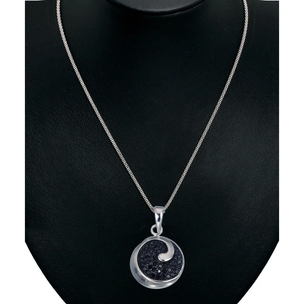 0.55 cttw Black Diamond Pendant Necklace .925 Sterling Silver With Rhodium