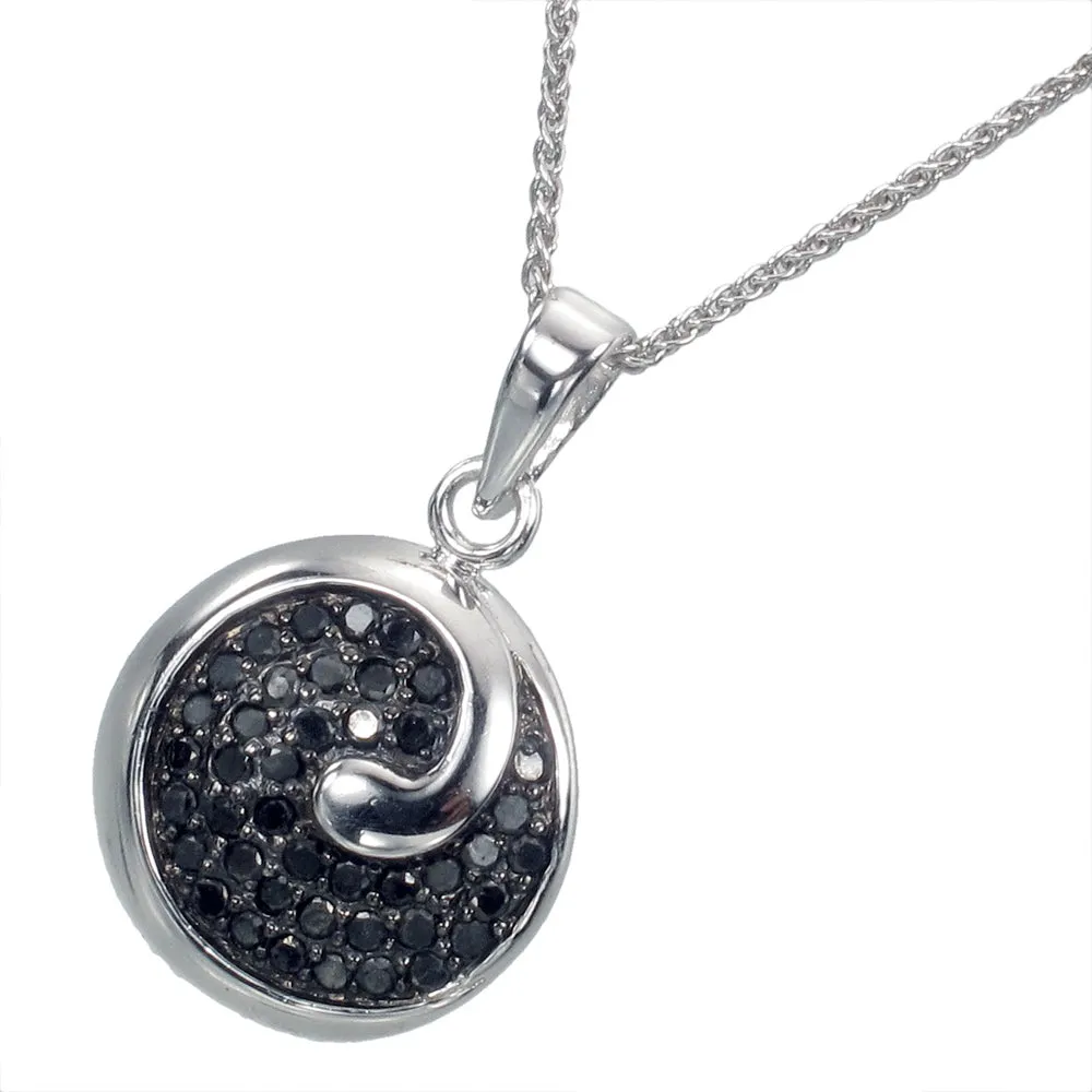 0.55 cttw Black Diamond Pendant Necklace .925 Sterling Silver With Rhodium