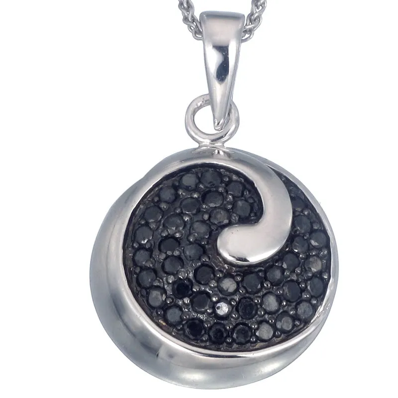 0.55 cttw Black Diamond Pendant Necklace .925 Sterling Silver With Rhodium