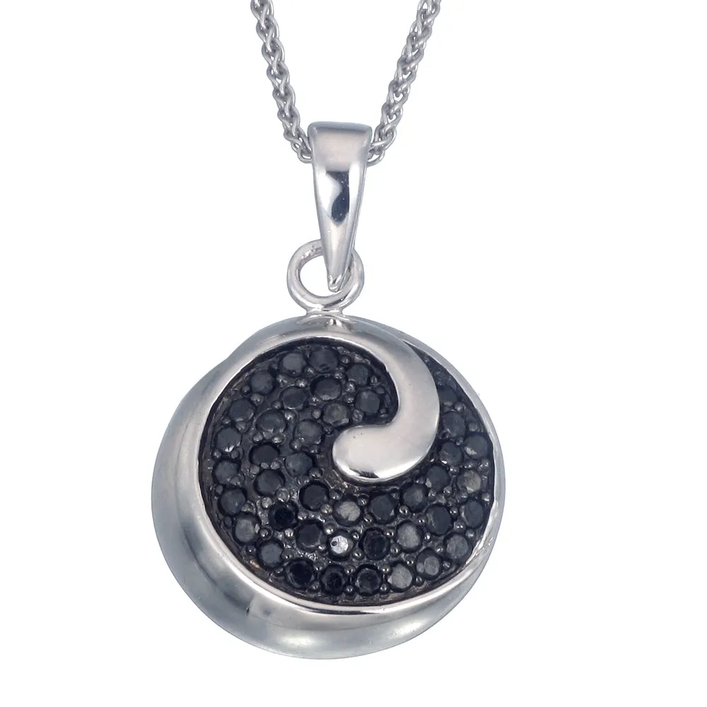 0.55 cttw Black Diamond Pendant Necklace .925 Sterling Silver With Rhodium