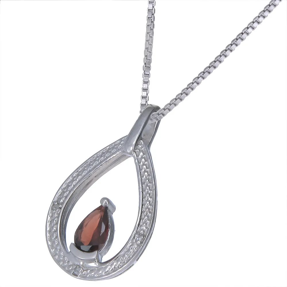 0.72 cttw Garnet And Diamond Pendant Necklace .925 Sterling Silver 8x5 MM Pear