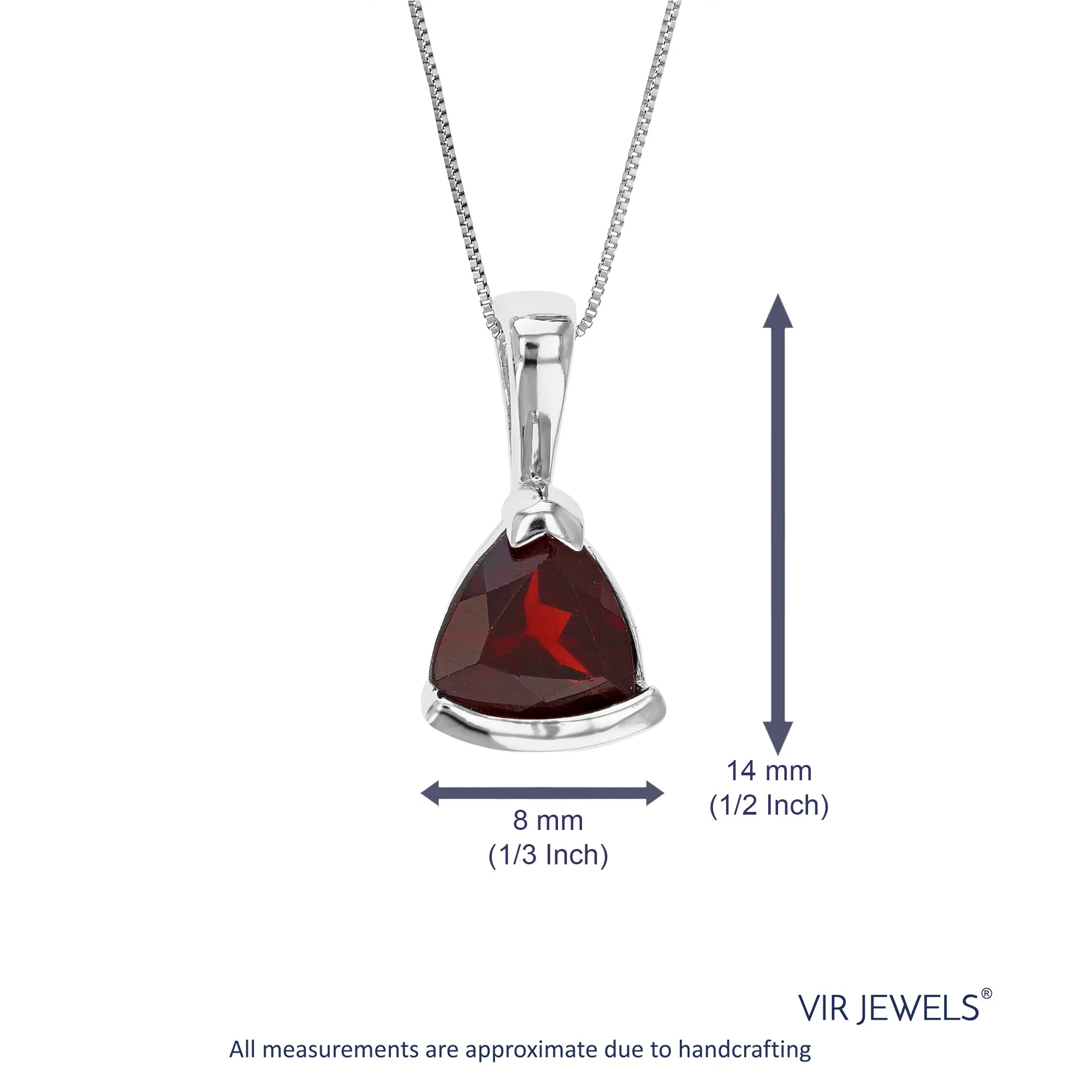 0.80 cttw Garnet Pendant Necklace .925 Sterling Silver 7 MM Trillion With Chain