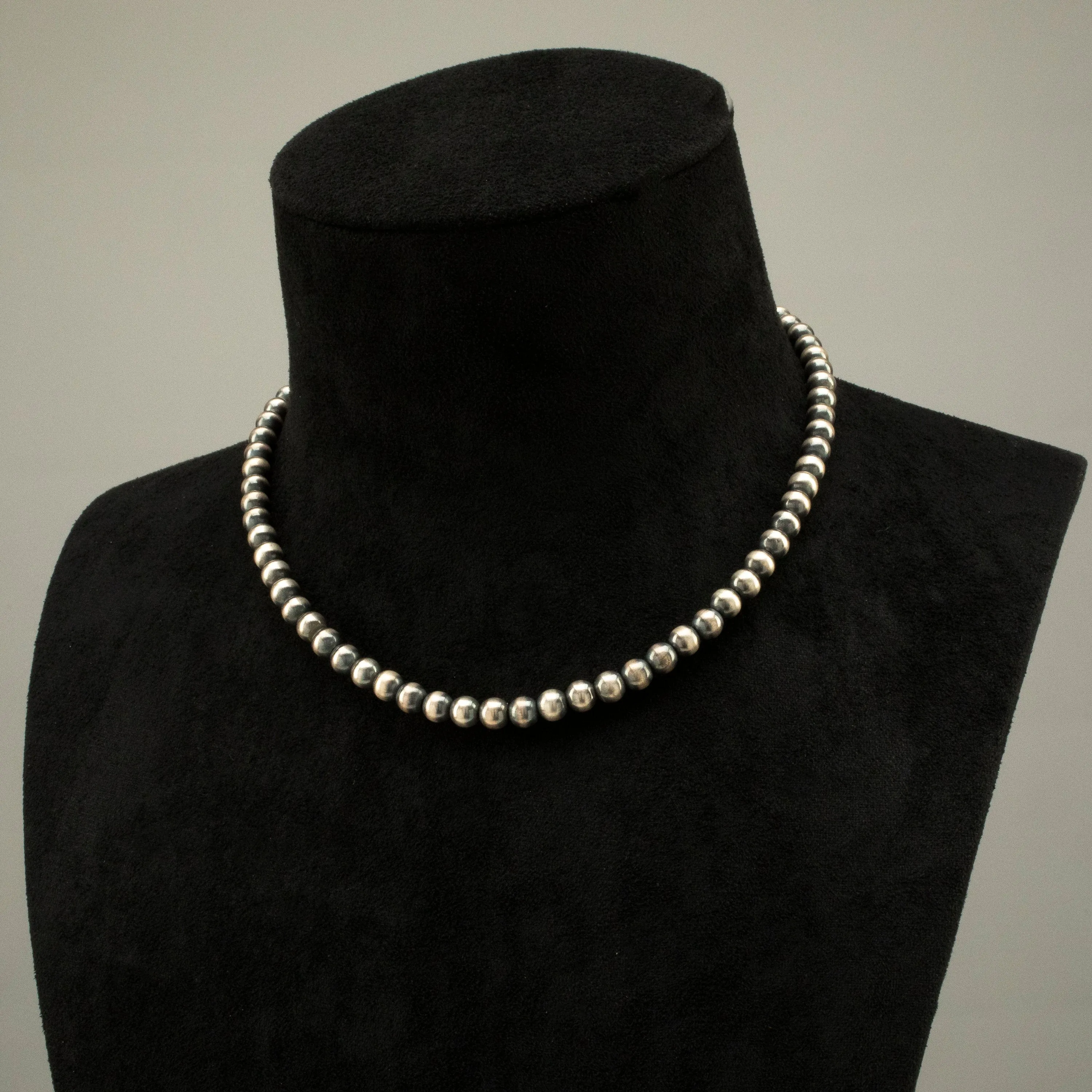 16 Single Strand 6mm Navajo Pearl USA Native American Made 925 Sterling Silver Necklace