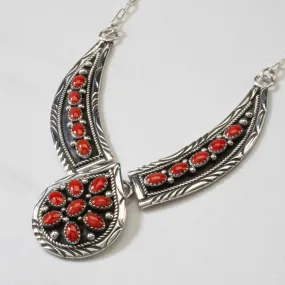 18 Bobby Johnson Red Coral Navajo USA Native American Made 925 Sterling Silver Necklace