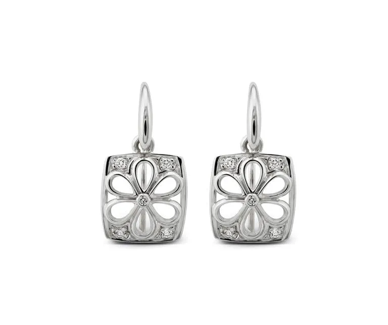 18ct White Gold Open Work Flower Diamond Earrings