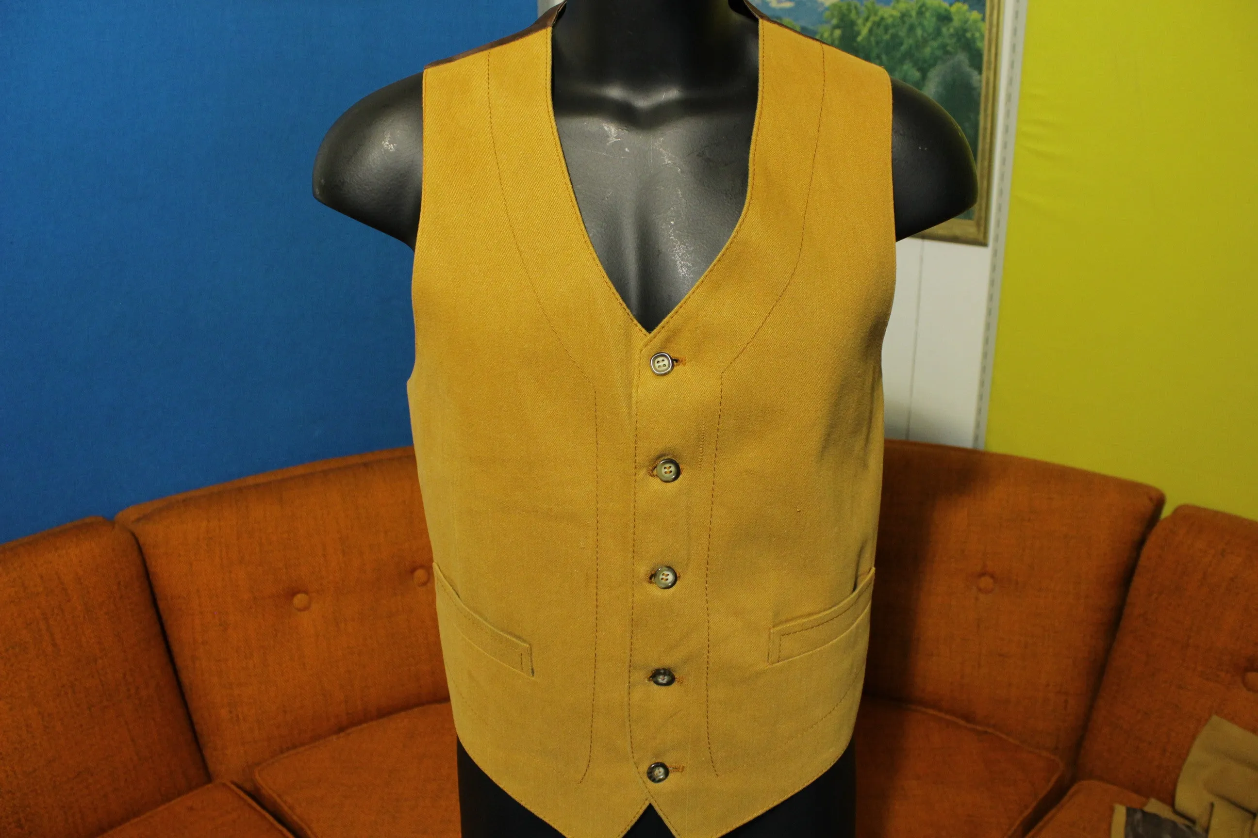 1970s Western 2 Piece Brown Cotton Blazer With Vest. Disco Jacket