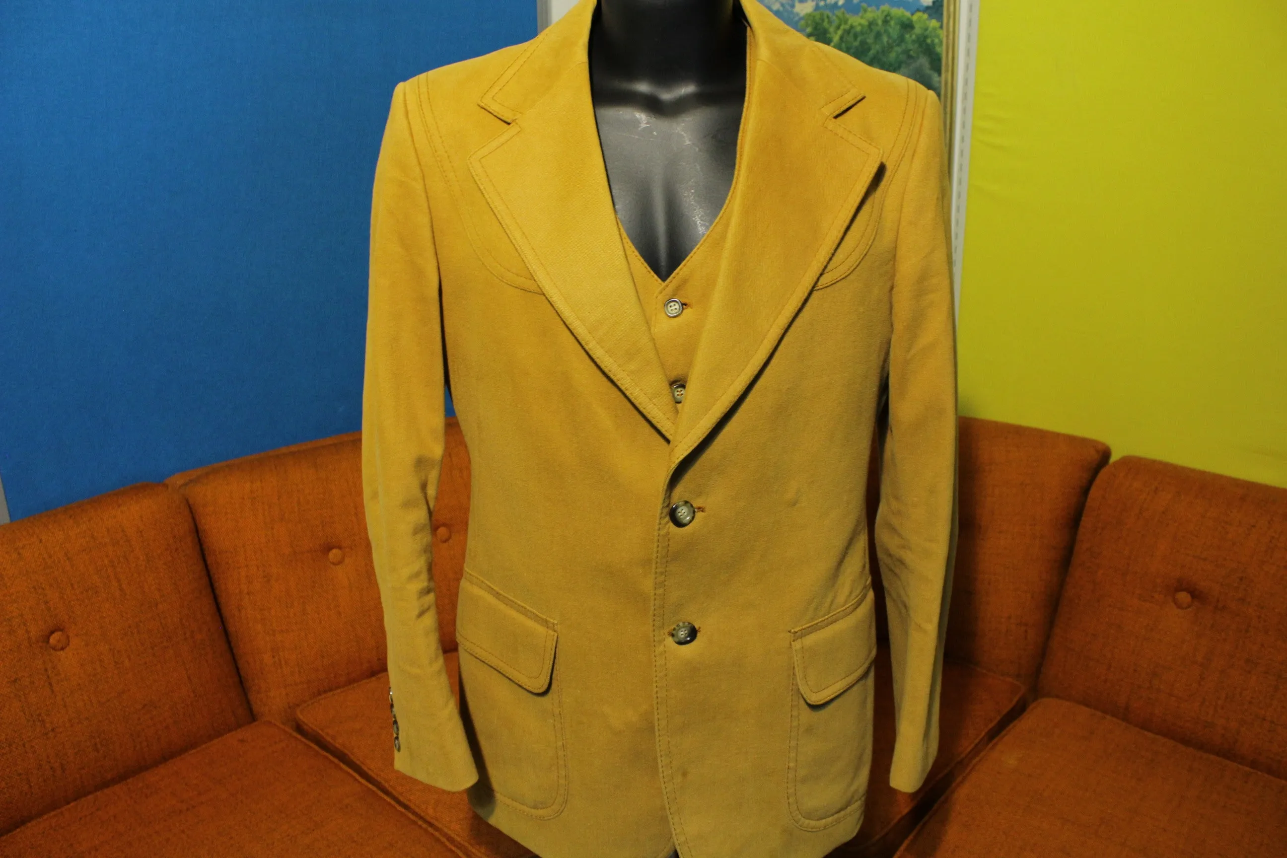 1970s Western 2 Piece Brown Cotton Blazer With Vest. Disco Jacket