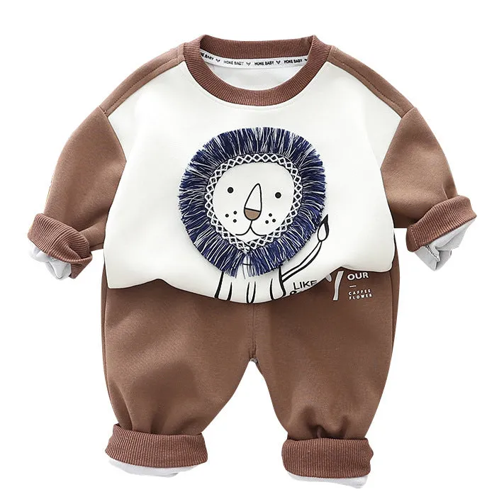 2 Pieces Set Baby Kid Boys Animals Print Hoodies Sweatshirts And Solid Color Pants Wholesale 23090622