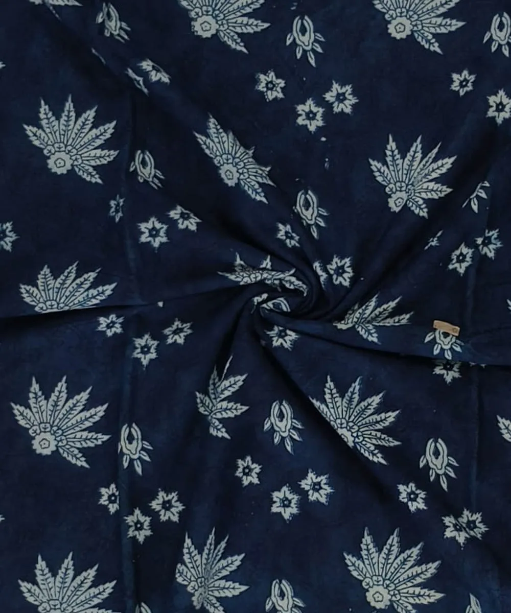 2.5m Blue leaf handblock printed cotton kurta material