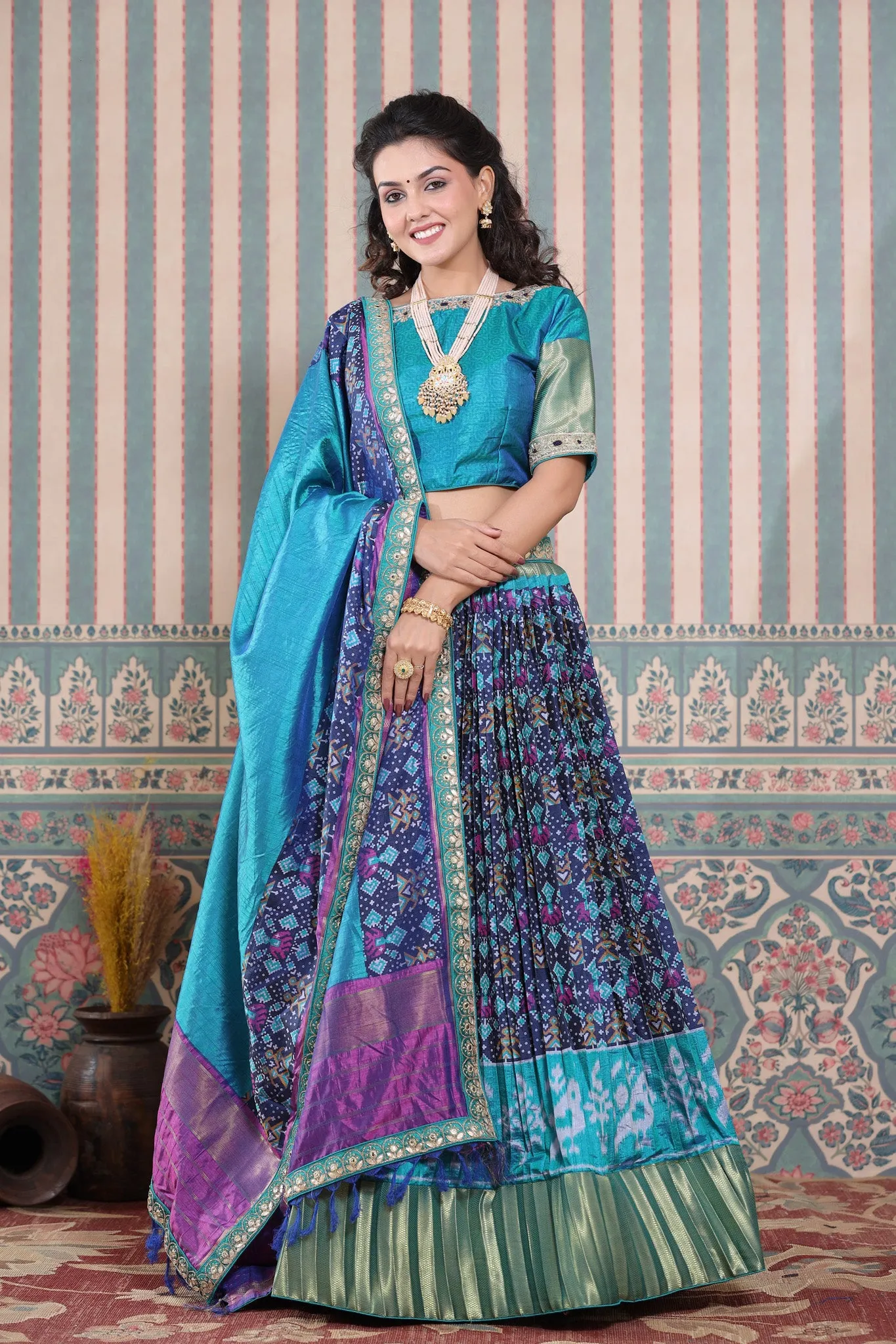 30Z237-RO Blue & Purple Dual Tone Lehenga Set With Bandhej Print