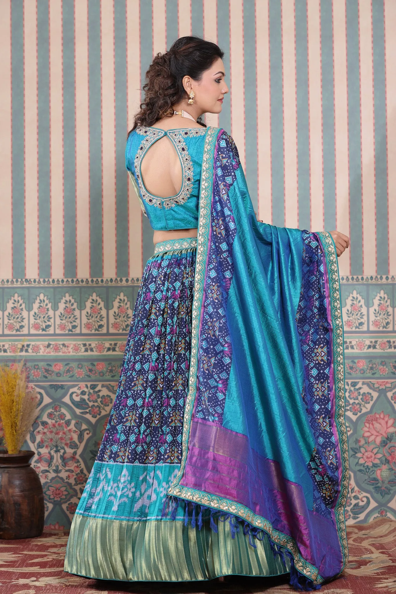 30Z237-RO Blue & Purple Dual Tone Lehenga Set With Bandhej Print