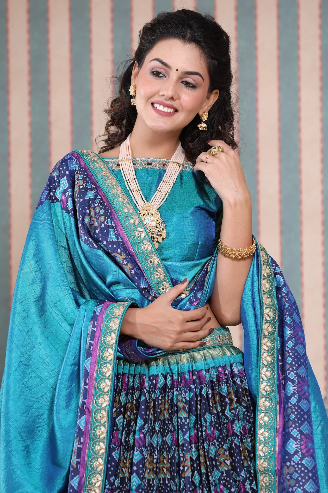 30Z237-RO Blue & Purple Dual Tone Lehenga Set With Bandhej Print