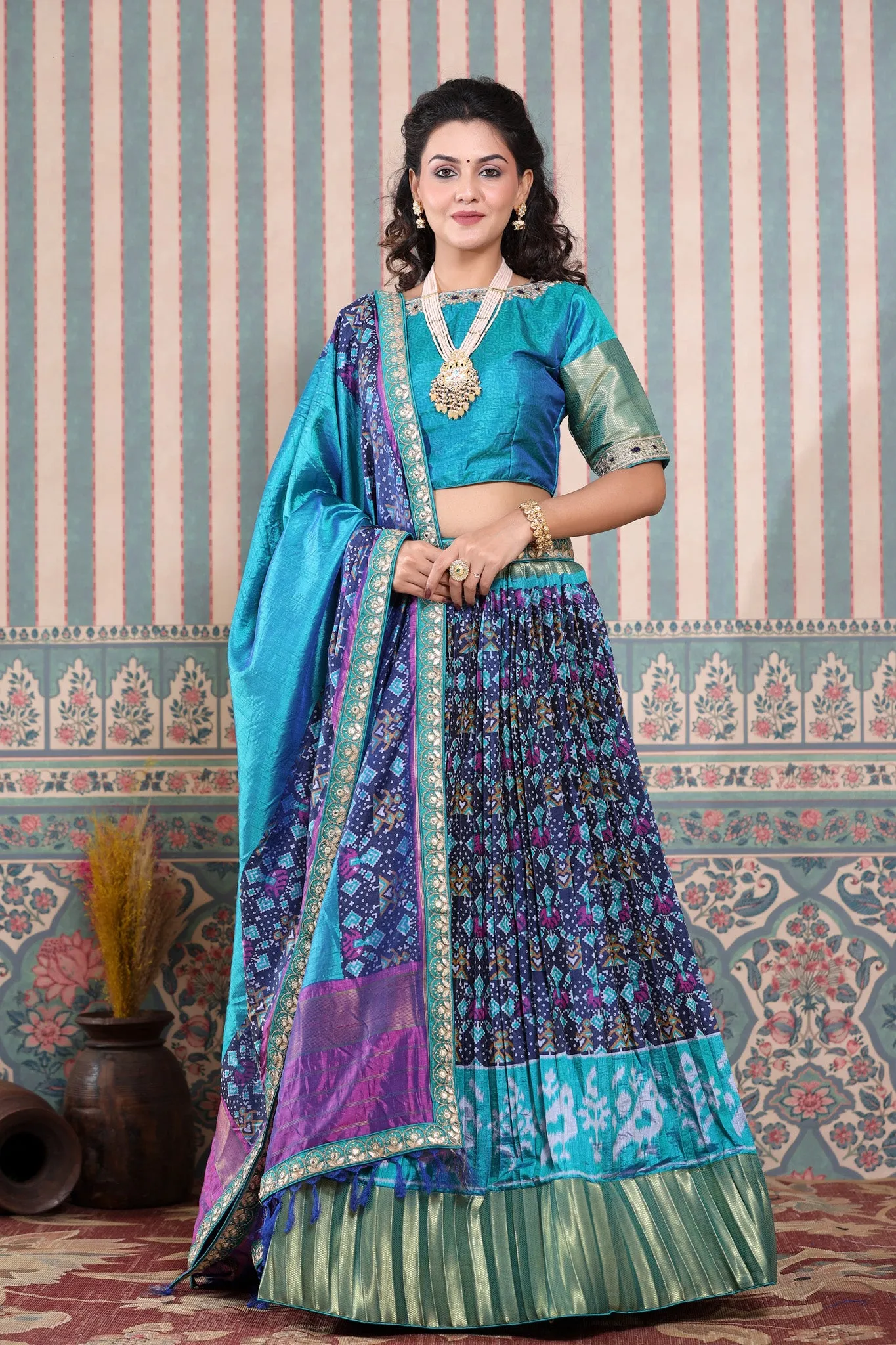 30Z237-RO Blue & Purple Dual Tone Lehenga Set With Bandhej Print