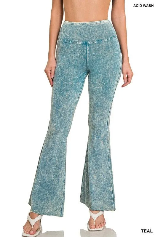 Acid Wash High Waist Raw Edge Hem Pants