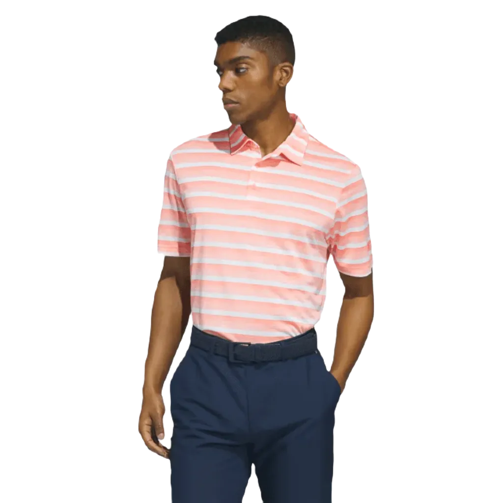 Adidas Two-Color Striped Polo Shirt - Peach