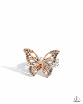 Aerial Aesthetic Orange Rhinestone Butterfly Ring - Paparazzi Accessories