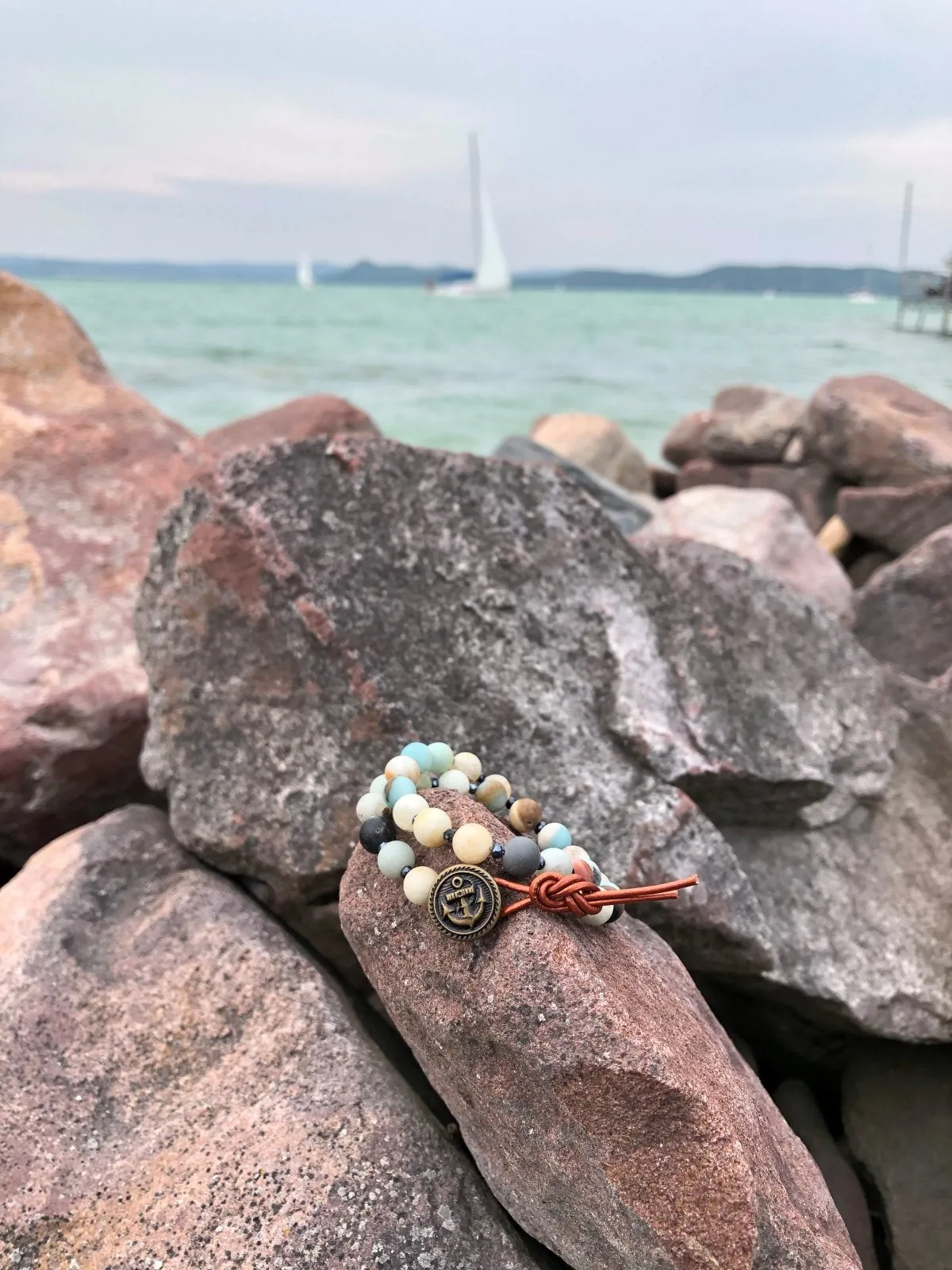 Amazonite Wrap Bracelet with Anchor to Help Keep a Clear Mind