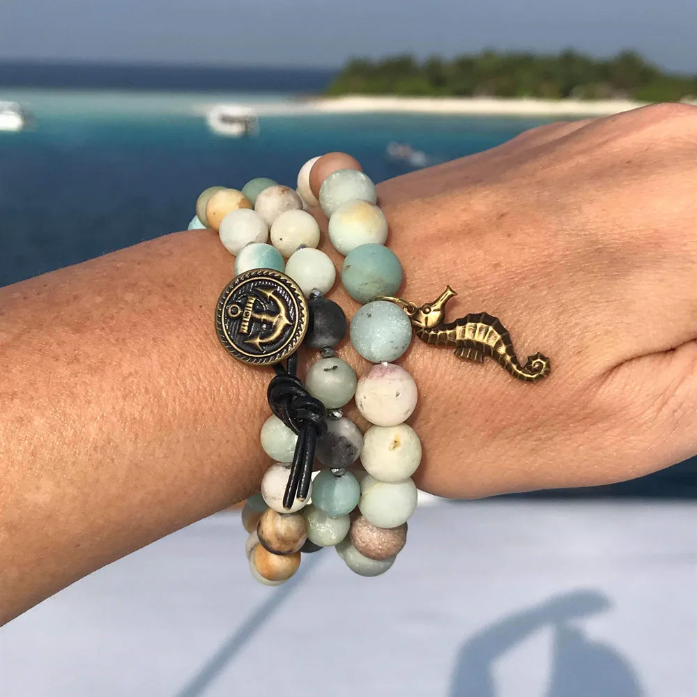 Amazonite Wrap Bracelet with Anchor to Help Keep a Clear Mind