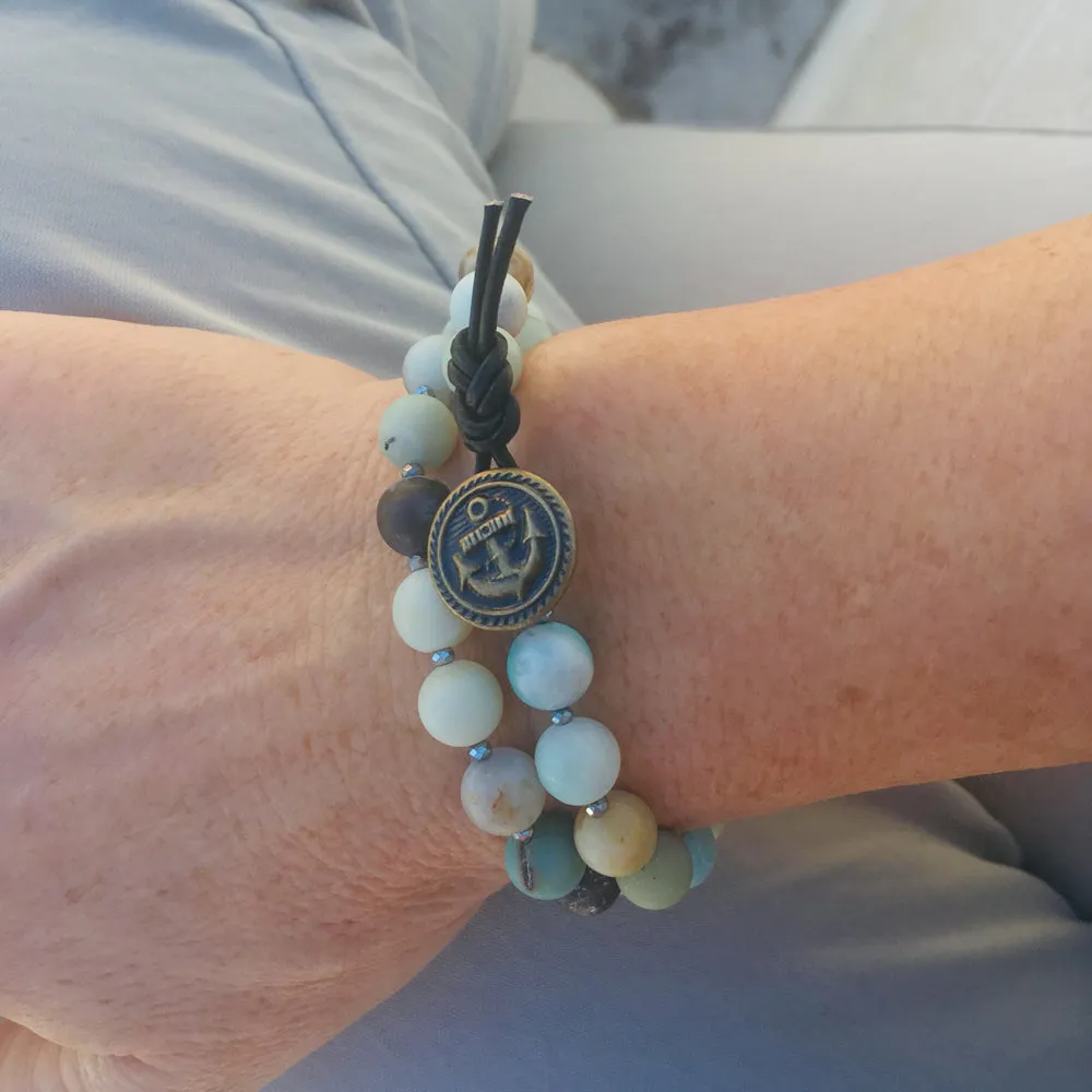 Amazonite Wrap Bracelet with Anchor to Help Keep a Clear Mind