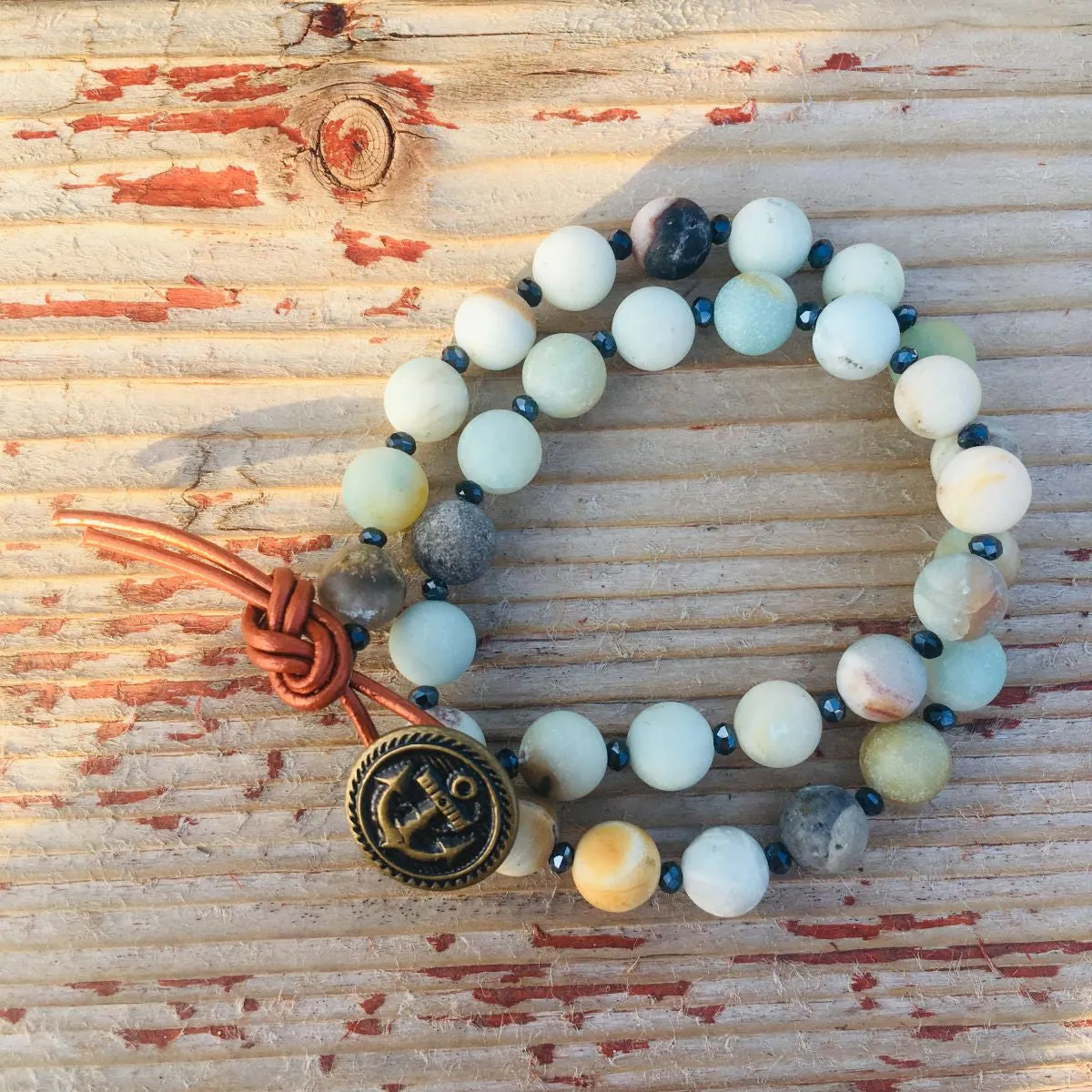 Amazonite Wrap Bracelet with Anchor to Help Keep a Clear Mind