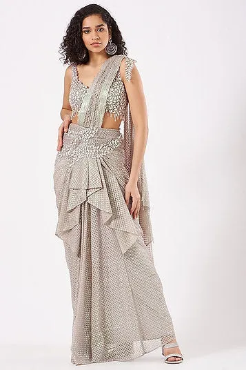 Anjalee and arjun kapoor's Grey Sequins Draped Saree Set - Rent