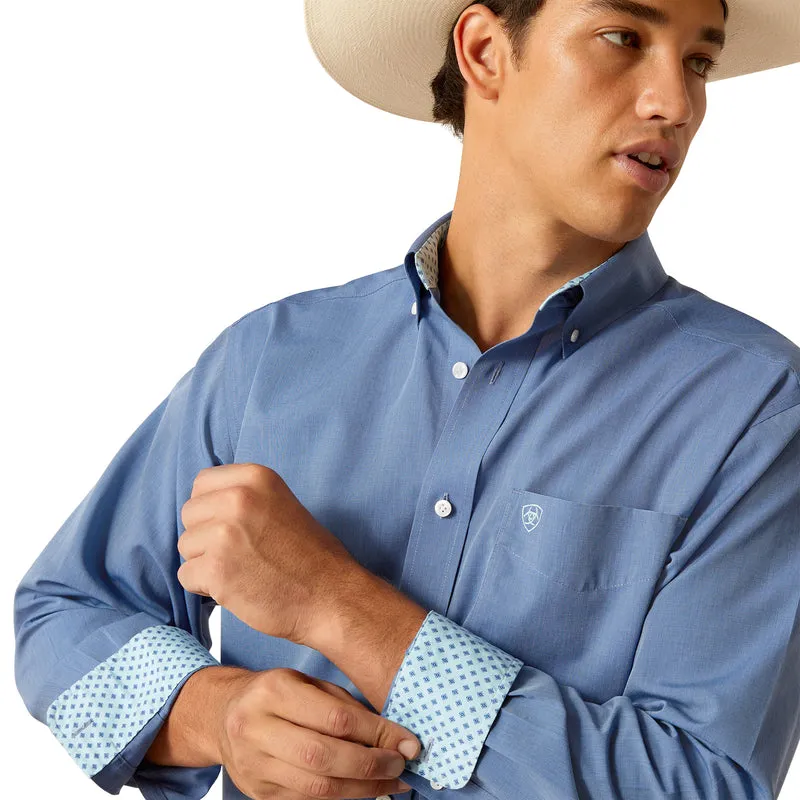 'Ariat' Men's Wrinkle Free Solid Pinpoint Button Down - Mazarine Blue