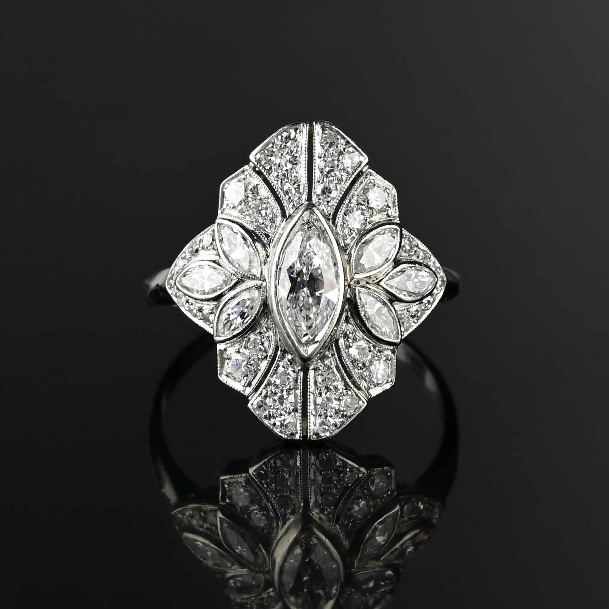 Art Deco Platinum Diamond Dinner Ring