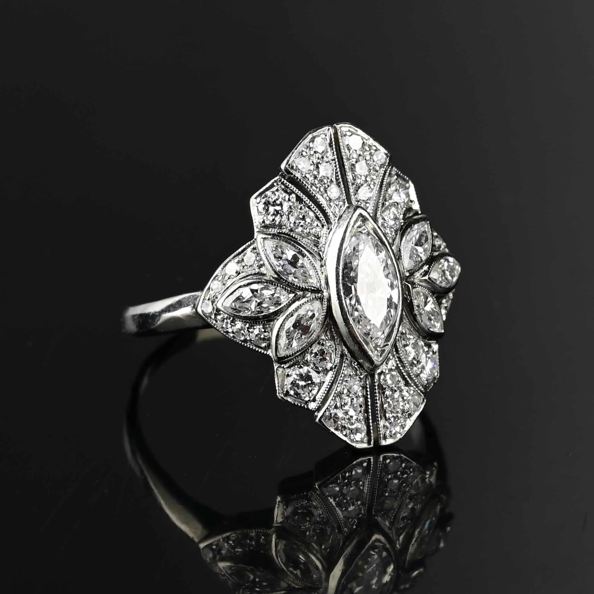 Art Deco Platinum Diamond Dinner Ring