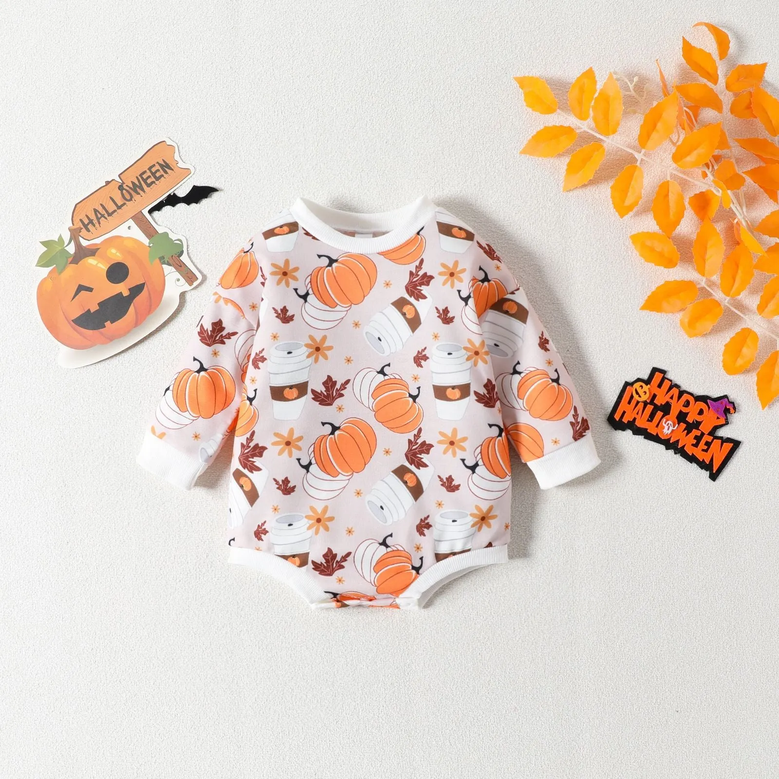 Baby Girls Letters Cartoon Print Halloween Rompers Wholesale 23090634