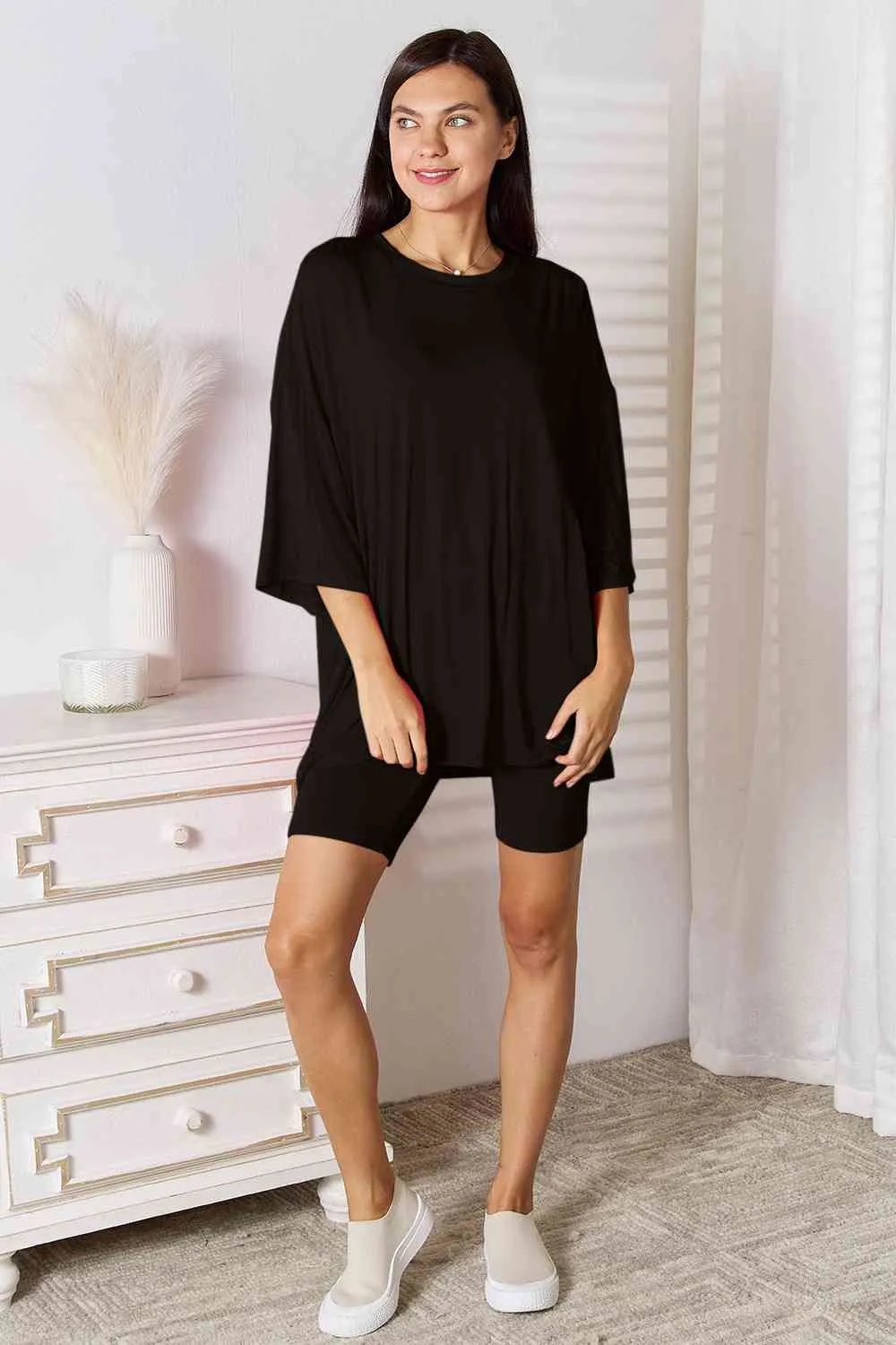 Basic Bae Full Size Soft Rayon Three-Quarter Sleeve Top and Shorts Set