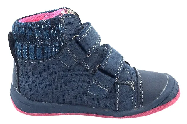 Beeko Girl's Nellie Double Hook and Loop Closure Flower Sneaker Shoes, Navy Blue