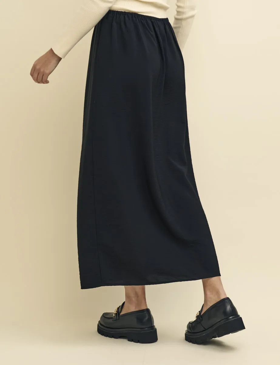 Black Drawstring Waist Midaxi Skirt