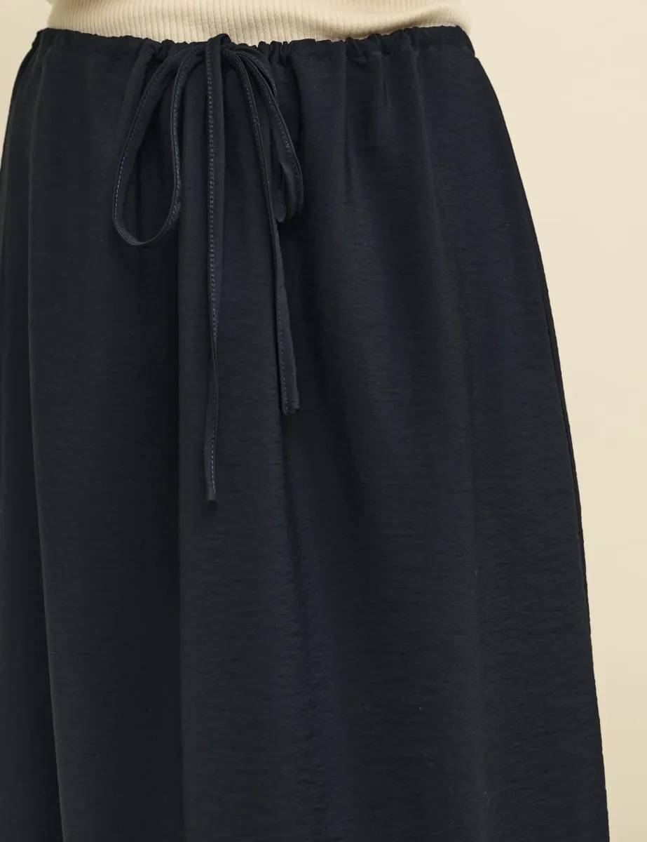 Black Drawstring Waist Midaxi Skirt