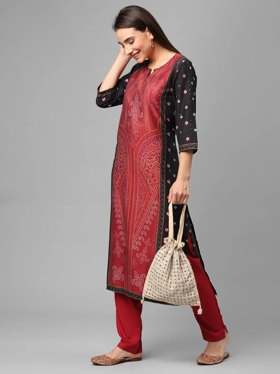 Black Ornamental Printed Kurta Trouser Dupatta