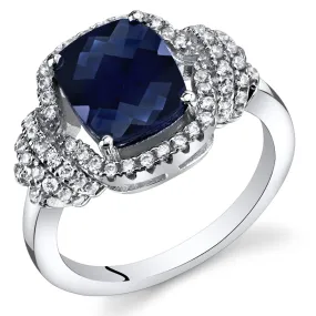 Blue Sapphire Cushion Cut Sterling Silver Ring Size 9