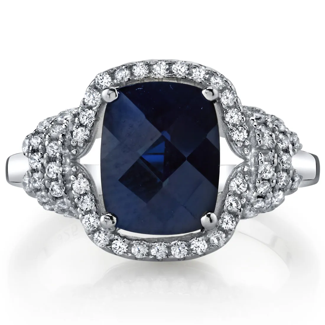 Blue Sapphire Cushion Cut Sterling Silver Ring Size 9