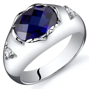 Blue Sapphire Oval Cut Sterling Silver Ring Size 7