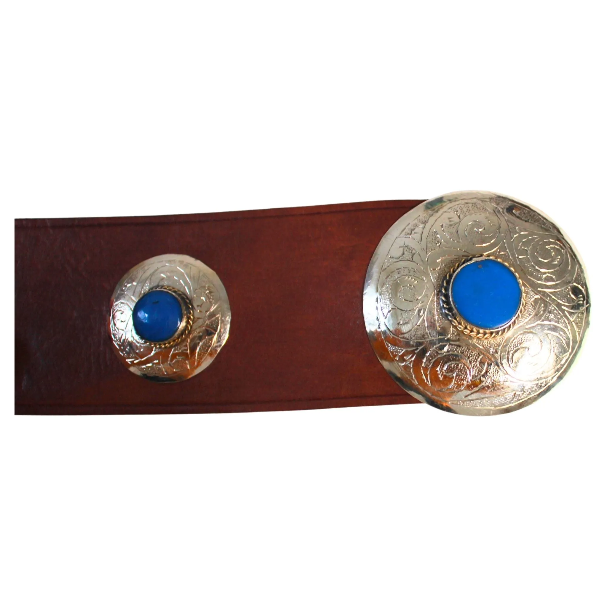 Brown Leather Belt with Blue Metal Details