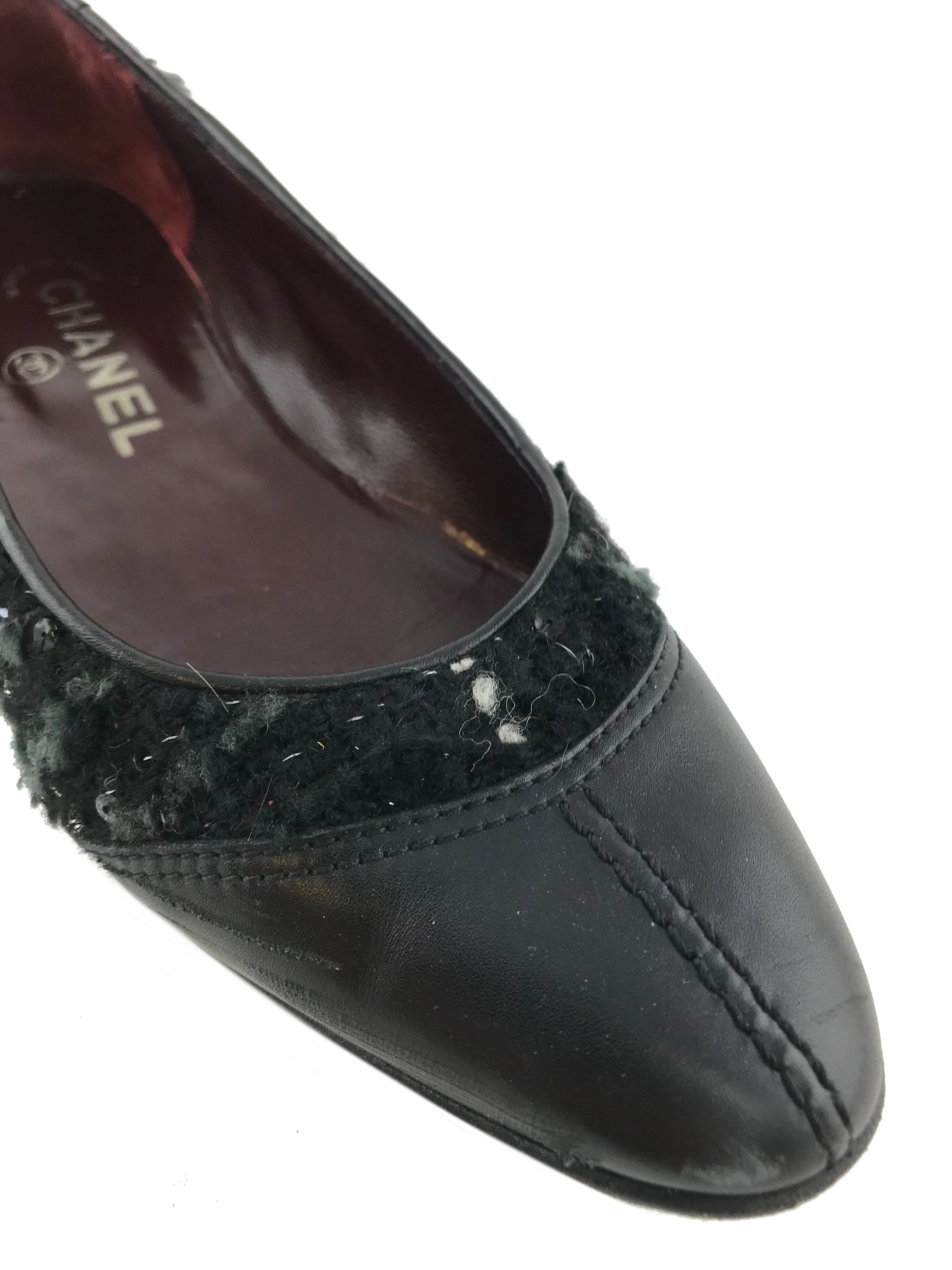 Chanel Tweed Cap Toe Ballerina Flats Size 7.5