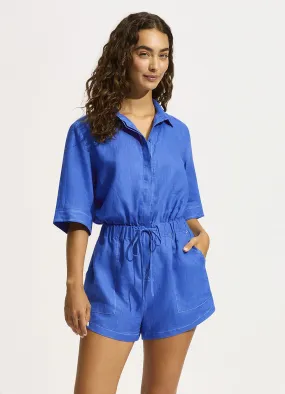 Corfu Elasticated Waist Playsuit - Azure