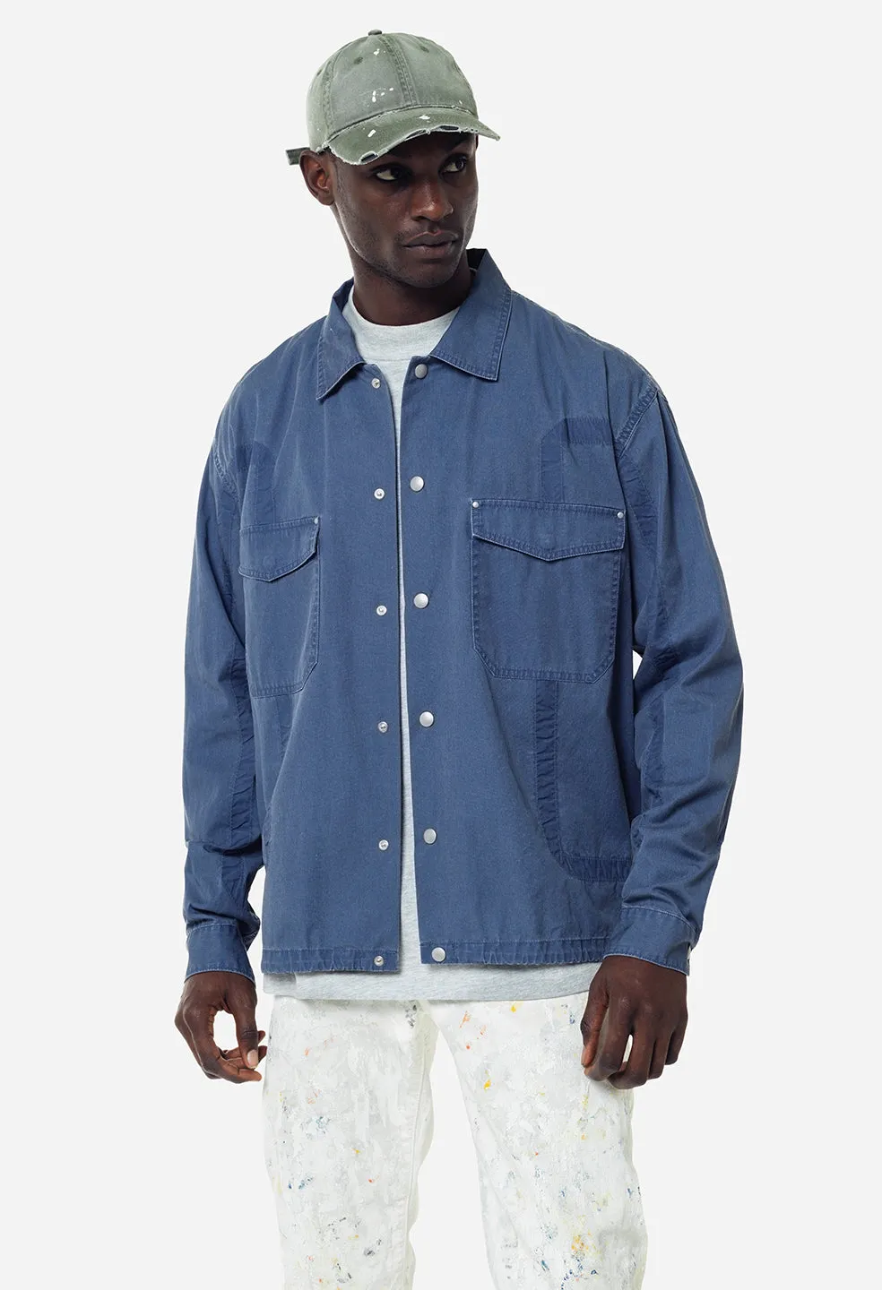 Cotton Poplin Frame II Snap Overshirt / Navy