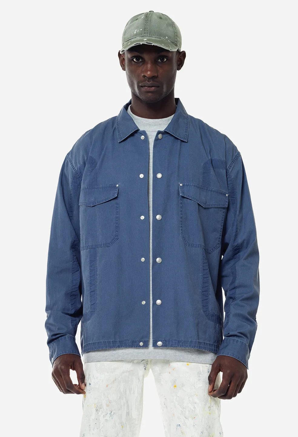 Cotton Poplin Frame II Snap Overshirt / Navy