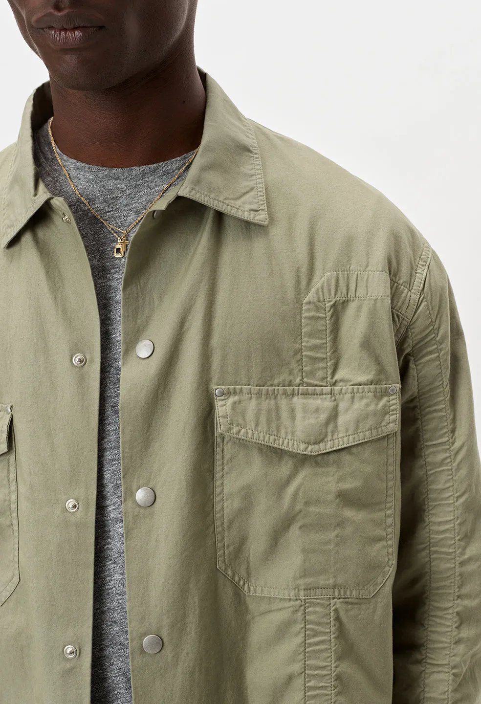 Cotton Poplin Frame Snap Overshirt / Olive