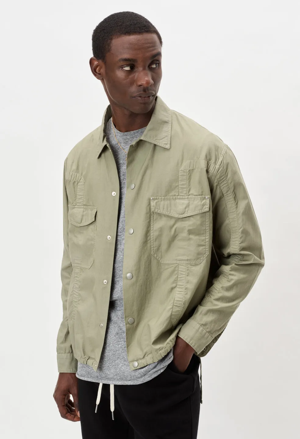 Cotton Poplin Frame Snap Overshirt / Olive