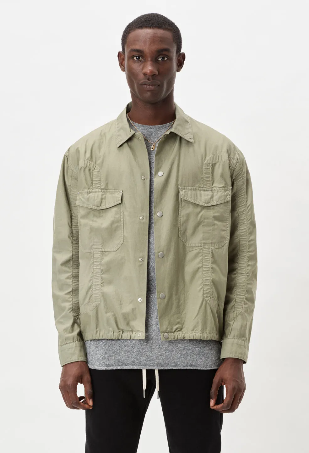 Cotton Poplin Frame Snap Overshirt / Olive