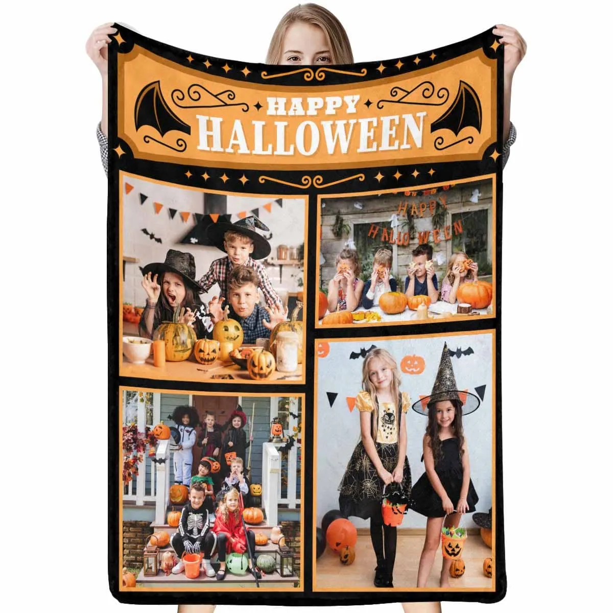 Custom Photo Blanket Ultra-Soft Personalized Micro Fleece Blanket Happy Halloween Decorations Pinkoween