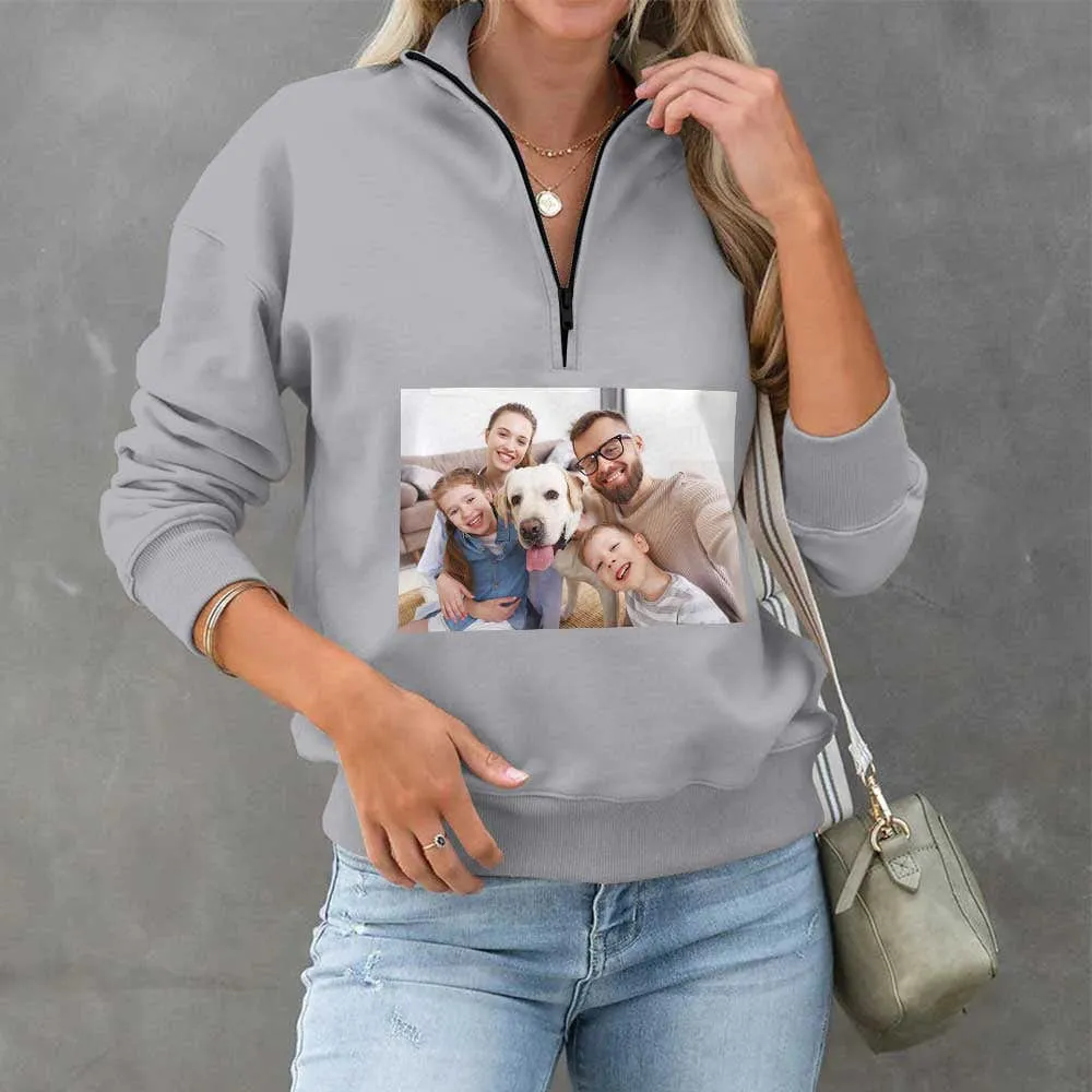 Custom Photo Love Womens Oversized Sweatshirts Hoodies Half Zip Pullover Fall Fashion Outfits