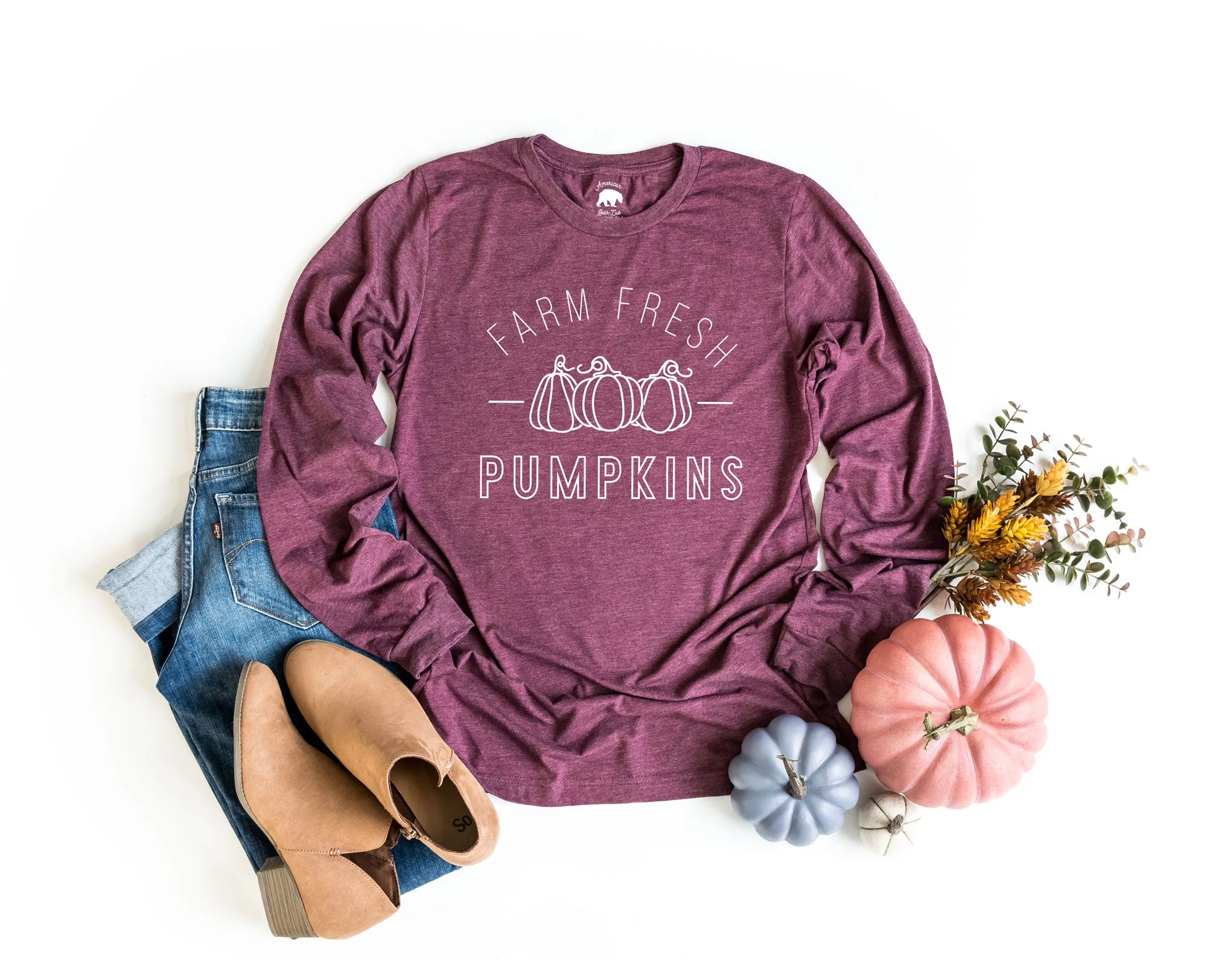 Farm Fresh Pumpkins Long Sleeve Shirts - light or dark artwork