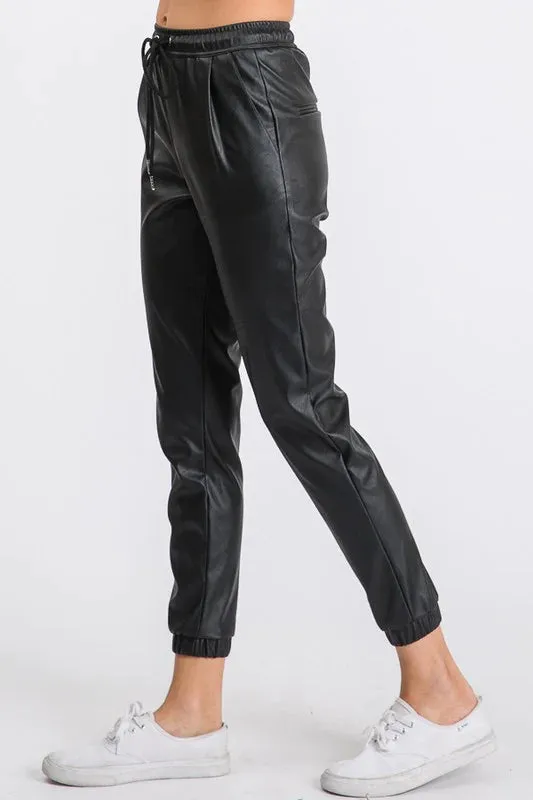 FAUX LEATHER JOGGERS